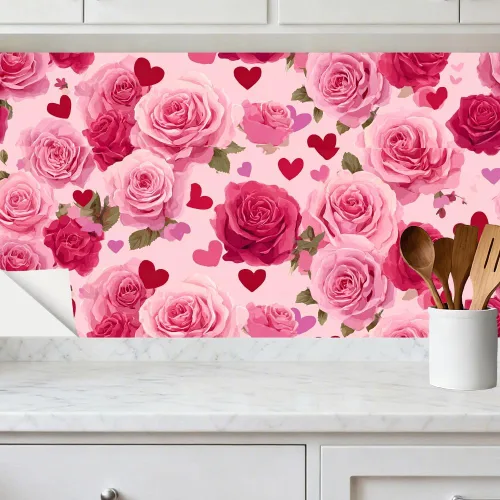 Miniatura 4 de Papel tapiz autoadhesivo para el día de San Valentín, diseño de rosas, diseño de corazón rosa floral, para decoración de pared de dormitorio, baño