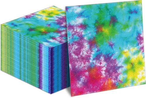 Miniatura 8 de Censen 100 servilletas con temática de teñido anudado, de papel Groovy, desechables, arco iris, fiesta, cóctel, cena, almuerzo, suministros