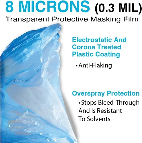 Miniatura 3 de MAXIFILM Rollo de 16 pies x 350 pies de Lámina Plástica Azul para Enmascarar Sobrepulverización Pintable - 8 Micrones, 0.3 Mil, Cubierta de Película