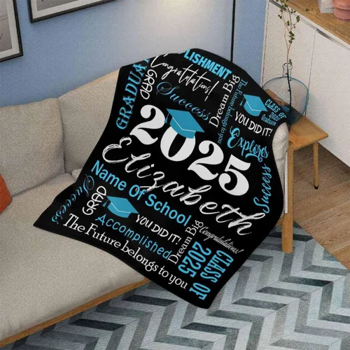 Miniatura 3 de MyPupSocks Manta personalizada de graduación 2025, clase de con nombre de la universidad, regalos personalizados, manta con texto para sobrina