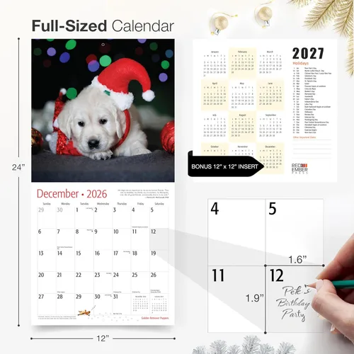Miniatura 5 de RED EMBER Golden Retriever Puppies - Calendario de pared 2026 de 12 meses 12 x 24 pulgadas abierto Papel grueso y resistente Regalo