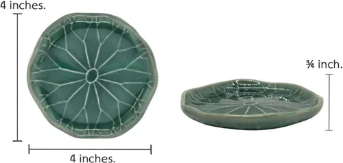 Miniatura 2 de Bandeja pequeña en forma de hoja de loto verde oscuro de 4 pulgadas, hecho a mano, plato decorativo de porcelana de cerámica, recipiente