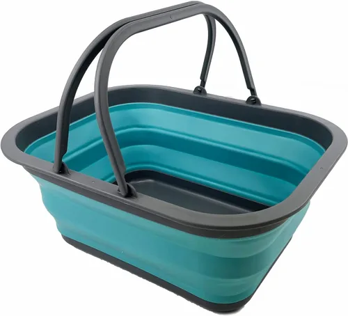 Miniatura 10 de SAMMART Tina plegable con asa de 15 litros (4 galones) – Cesta de picnic portátil – Contenedor de almacenamiento plegable para lavar platos, camping