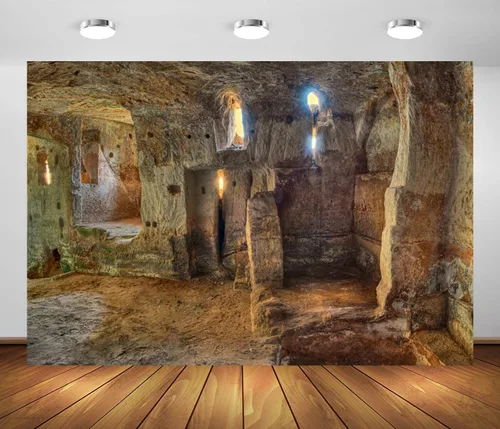 Miniatura 2 de Telón de fondo de cueva de 8 x 6 pies, castillo de piedra, fondo de fotografía funeraria, escena de pesebre, telón de fondo de mazmorra, pared
