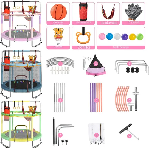 Miniatura 6 de Trampoline for Kids, Upgrade Full Anti-Rust 440lbsToddler Trampoline with Net,Upgraded Ring Legs with Adjustable Gymnastics Bar&Toys, Gifts for Ages