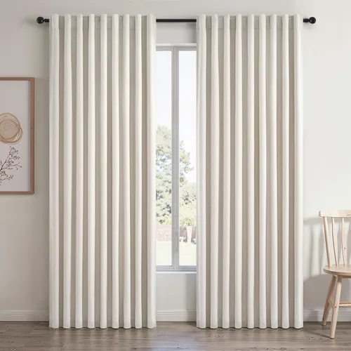 Miniatura 24 de Topfinel Cortinas opacas, blanco beige, 2 paneles, ventanas pequeñas, textura, mezcla de lino, bohemia, abedul, rural, gancho, bolsillo trasero