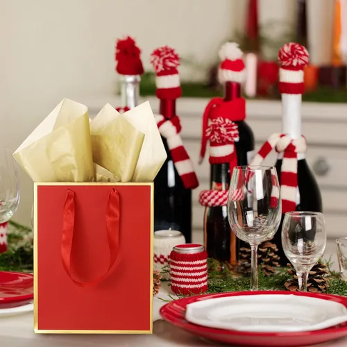 Miniatura 7 de Yeaqee Paquete de 24 bolsas de regalo de papel metálico con asa y papel de seda de 9 x 7 x 3.1 pulgadas, bolsas de favor de bienvenida con papel