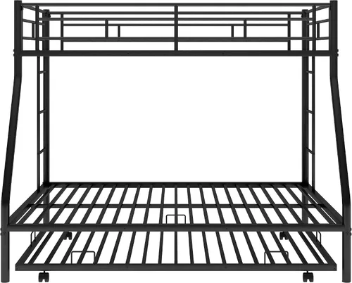 Miniatura 6 de Litera individual sobre cama matrimonial con nido, marco de cama de metal con escaleras de dos lados, no necesita caja de resortes, color negro