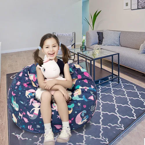 Miniatura 6 de LOLOMLO Funda para puf de almacenamiento de animales de peluche, para niños, mantas, toallas, puf (solo cubierta), sofá de lona con cremallera YKK