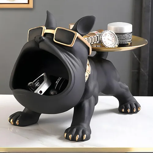Miniatura 8 de Estatua de bandeja de bulldog francés de resina Huhote, plato de caramelos y llavero de bulldog, accesorios de bulldog francés, estatuas