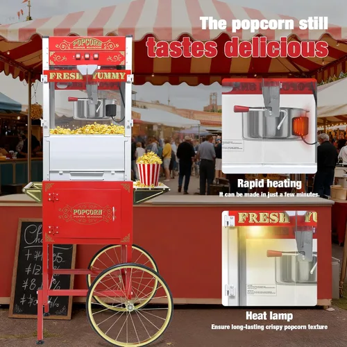 Miniatura 4 de Máquina comercial de palomitas de maíz de 20 onzas con carrito - 100 tazas, hervidor de acero inoxidable, luz de calentamiento - Palomitero portátil