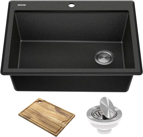 Miniatura 22 de KRAUS Bellucci KGTW12-18MBL - Fregadero de cocina de estación de trabajo de granito, 46 cm, montaje directo, cuenco individual, montaje superior