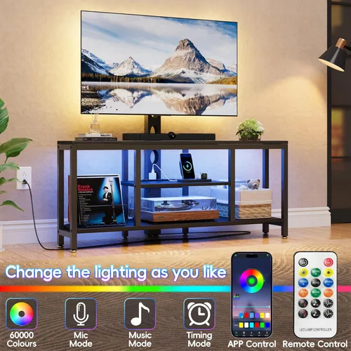 Miniatura 3 de Soporte de TV esquinero con soporte LED, soporte universal para TV de 32 a 65 pulgadas, consola giratoria de altura ajustable, centro