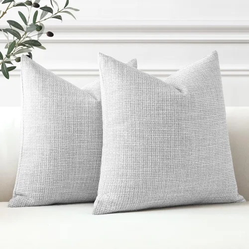 Miniatura 2 de OTOSTAR Juego de 2 fundas de almohada de lino cuadradas decorativas de 20 x 20 pulgadas para decoración del hogar, sofá, dormitorio, automóvil, Gris