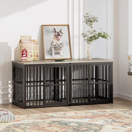 Miniatura 5 de Lyromix Mueble de jaula para perros de 27 pulgadas con 3 puertas, mesa auxiliar de madera resistente para perros pequeños, múltiples unidades se