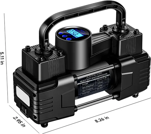 Miniatura 4 de Inflador de neumáticos de doble cilindro portátil de alta resistencia con manómetro - Compresor de aire metálico de 12 V 150 PSI (luz LED)