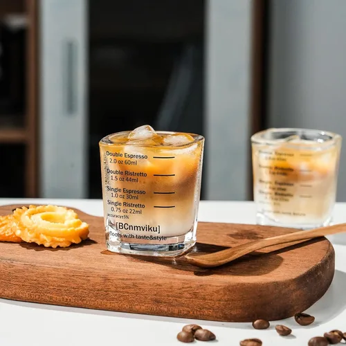 Miniatura 4 de BCnmviku -Vasos corto, taza medidora, taza de espresso, Líquido, vidrio pesado, vaso de vino 2 juegos de 26, para medición gradual 1 onza, 6 BC01