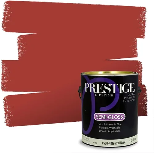 Miniatura 200 de Prestige Paints E100-T-SW6591 Pintura exterior e imprimación en uno, 1 galón, plano, combinación comparable de Sherwin Williams Amaryllis, 1 galón