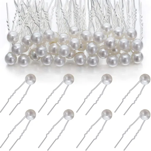 Miniatura 8 de WILLBOND Paquete de 40 horquillas de perlas blancas, en forma de U, para peinados de novia, boda, elegantes accesorios para el cabello para novias