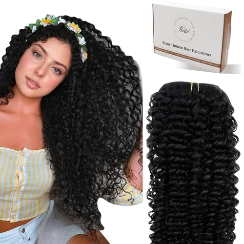 Miniatura 25 de Hetto - Extensiones de cabello humano onduladas con clip, color #2 castaño oscuro, extensiones de cabello humano natural para cabeza completa