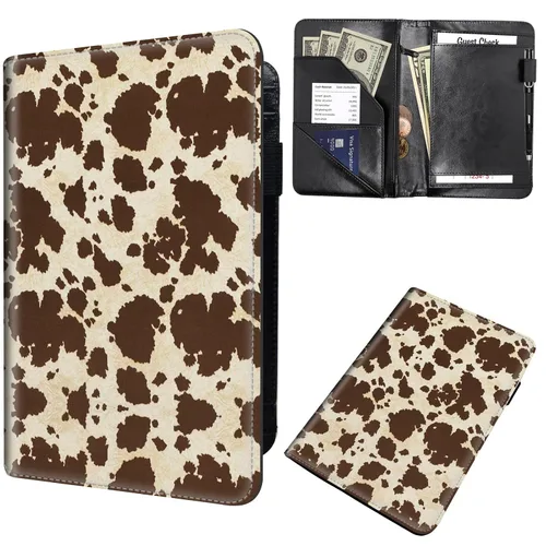 Miniatura 28 de Libreta de pedidos para camarera, cartera de cuero con bolsillo con cremallera oculta, soporte para bolígrafos, lindo organizador para camarera