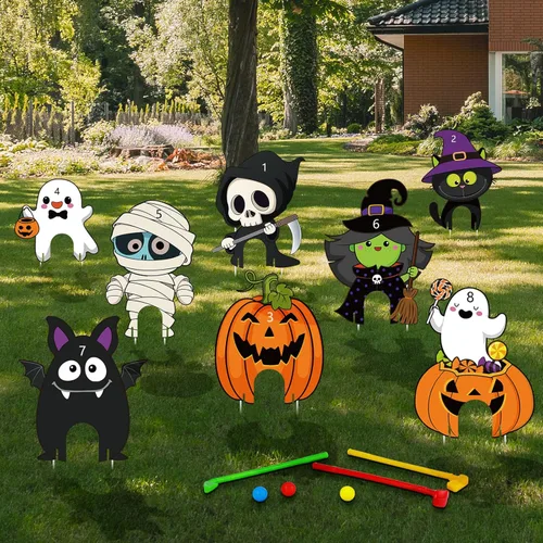 Capoda 8 piezas de Halloween Mini Golf Game Hlloween Golf Yard Sign Mini Golf Club Yard Stakes para Halloween, fiesta de golf, Halloween, césped,