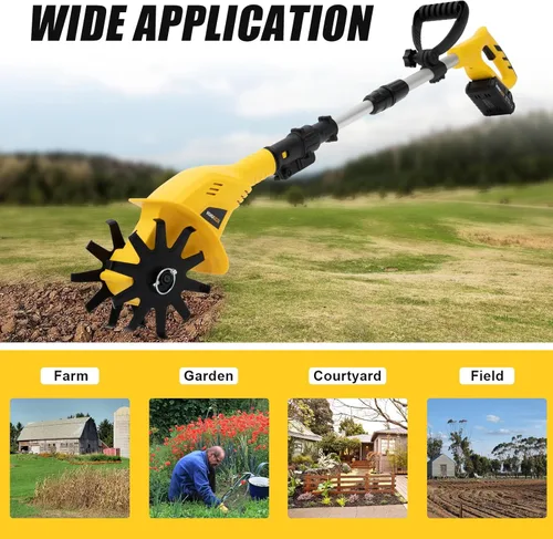 Miniatura 3 de Cultivador de cultivador inalámbrico, 20 V 250 rpm, cultivador de jardín eléctrico alimentado por batería, 6.7 pulgadas de ancho de labranza