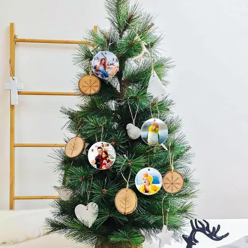 Miniatura 4 de Paquete de 4 adornos de Navidad personalizados 2025 de cerámica personalizada con foto y texto para decoración de árbol de Navidad, primera Navidad