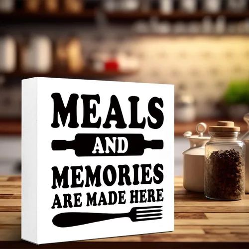 Miniatura 6 de LVQHI Meals and Memories are Made Here - Letrero decorativo para encimera de cocina, divertida caja de madera de granja para decoración del hogar