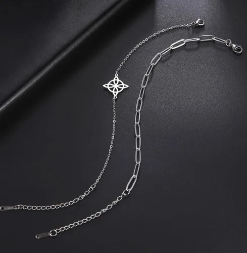 Miniatura 4 de unift Pulsera de nudo de bruja para mujer con símbolo de Wiccano de acero inoxidable con dije único ajustable de doble capa plata acero inoxidable