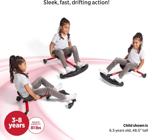 Miniatura 10 de Radio Flyer Stingray Patinete de conducción con deriva divertida para niños de 3 a 8 años, acción de giro de 360°, asiento ajustable para niños