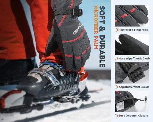Miniatura 5 de VELAZZIO Guantes de esquí Guantes de invierno impermeables y transpirables, ecológicos con aislamiento sostenible fabricado con Dupont Sorona