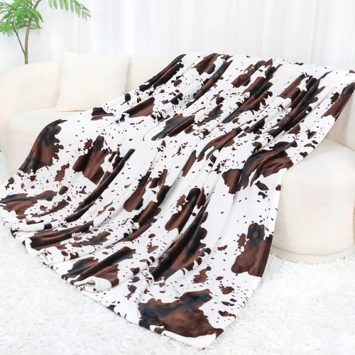 Mantas de tamaño individual para cama, manta grande con estampado de vaca suave, manta de forro polar individual para sofá y viajes, decoración