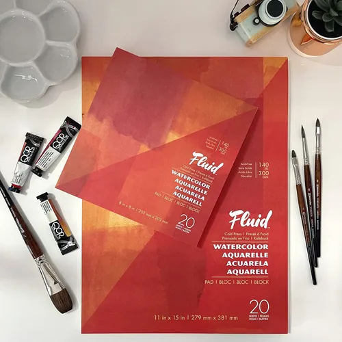 Miniatura 4 de Fluid Artist - Bloc de acuarela para acuarela, 140 libras (300 GSM) para pintura de acuarela y medios húmedos, plegable, 8 x 8 pulgadas, 20 hojas