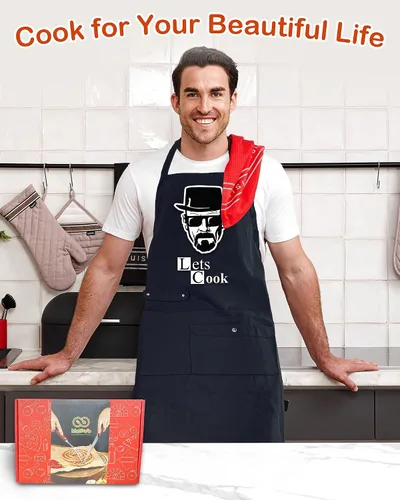 Miniatura 3 de Divertido delantal de chef de cocina con bolsillos, delantales de trabajo de cocina para barbacoa, regalos creativos de cumpleaños para papá Vamos a