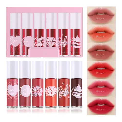 Juego de tinte labial de 6 colores, tinte labial coreano de terciopelo acuoso, mini lápiz labial líquido, tinte para labios y mejillas hidratante,