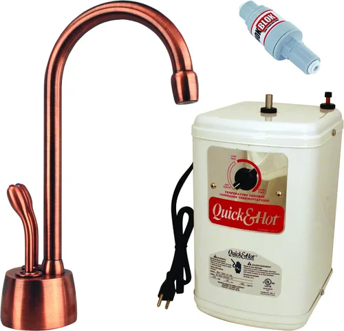 Westbrass D272HFP-11 Develosah Dispensador de agua fría y caliente de 2 manijas con tanque de calentamiento instantáneo, cobre antiguo