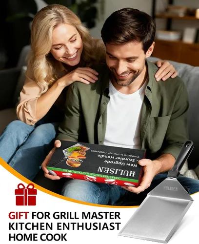 Miniatura 8 de HULISEN Espátula grande de acero inoxidable para parrilla, espátula de metal resistente de 6 x 5 pulgadas con bordes de corte, accesorios