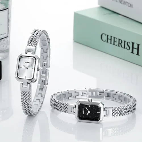 Miniatura 8 de BERNY Relojes para mujer, fácil de cambiar el tamaño, reloj de pulsera para mujer, de acero inoxidable, de lujo, a la moda, pequeño, cuadrado