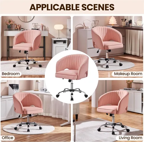 Miniatura 9 de Yaheetech Silla de Oficina para Casa, Silla de Escritorio de Cuero Sintético, Silla Giratoria Moderna con Respaldo Acolchado Tipo Barril, Ruedas