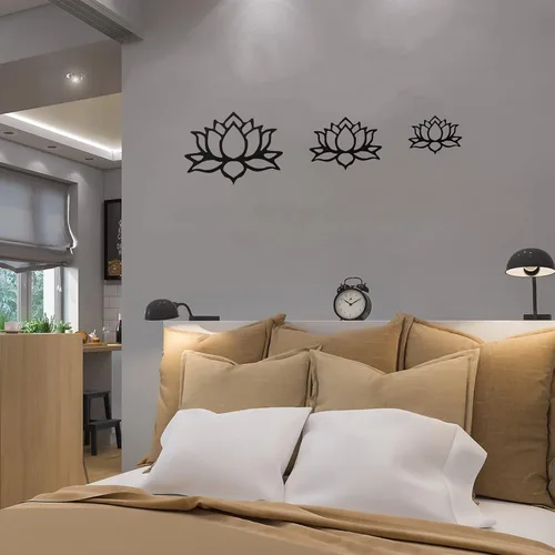 Miniatura 5 de Ferraycle 3 piezas de metal flor de loto decoración de pared de metal Zen Lotus Flower arte de pared inhalar señales huecos colgantes silueta Negro