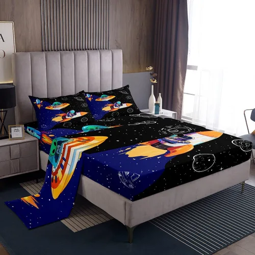 Castle Fairy Juego de Sábanas de Astronauta para Niños, Juego de Sábanas del Espacio de Galaxia Misteriosa, Juegos de Sábanas de Decoración del