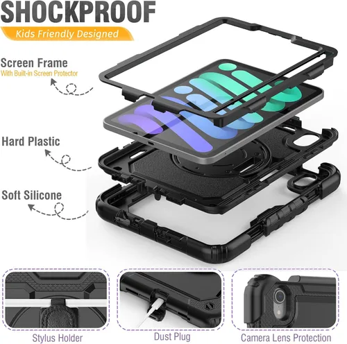 Miniatura 8 de HXCASEAC Funda para iPad mini 7 (A17 Pro)/iPad mini 6 de 8.3 pulgadas, protección de cuerpo completo con correa de transporte, correa de mano