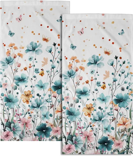 Miniatura 35 de Juego de 2 toallas de mano para el 4 de julio, 14 x 28 pulgadas, diseño patriótico de hojas florales rojas y azules, absorbentes y suaves