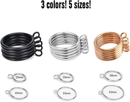 Miniatura 7 de MroMax Anillos de cortina con ojales, anillos de cortina negros de metal de 1-1/2 pulgadas de diámetro interior de 1.496 in de diámetro, anillos