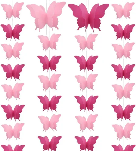 Miniatura 10 de Guirnalda de papel de mariposa grande, 4 unidades, cortina de mariposa, para colgar, decoración colgante para Halloween, fiesta de cumpleaños, baby