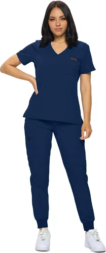Miniatura 3 de MONARCH UNIFORMS Conjunto de ropa quirúrgica elástica para mujer en pantalones regulares y pequeños con parte superior para mujer