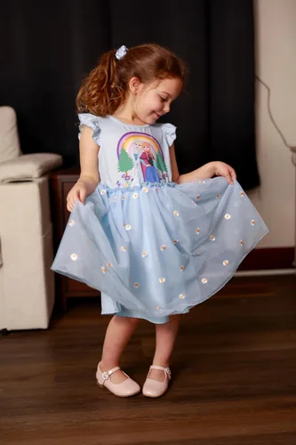 Miniatura 2 de Disney Frozen Elsa Princesa Cenicienta Ariel Jazmín Rapunzel Vestido para bebé/niña, Vestido de manga larga con volantes y superposición de malla