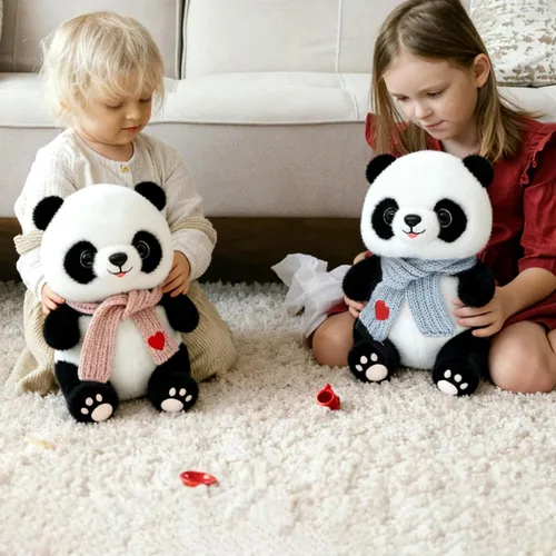 Miniatura 7 de Muñecas de panda de 9.8 pulgadas con bufanda de corazón de amor, juguetes de peluche suaves de animales de peluche, regalos de cumpleaños para Azul