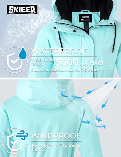 Miniatura 6 de Skieer Chaqueta de esquí impermeable con capucha para mujer, chaqueta de invierno cálida para la nieve